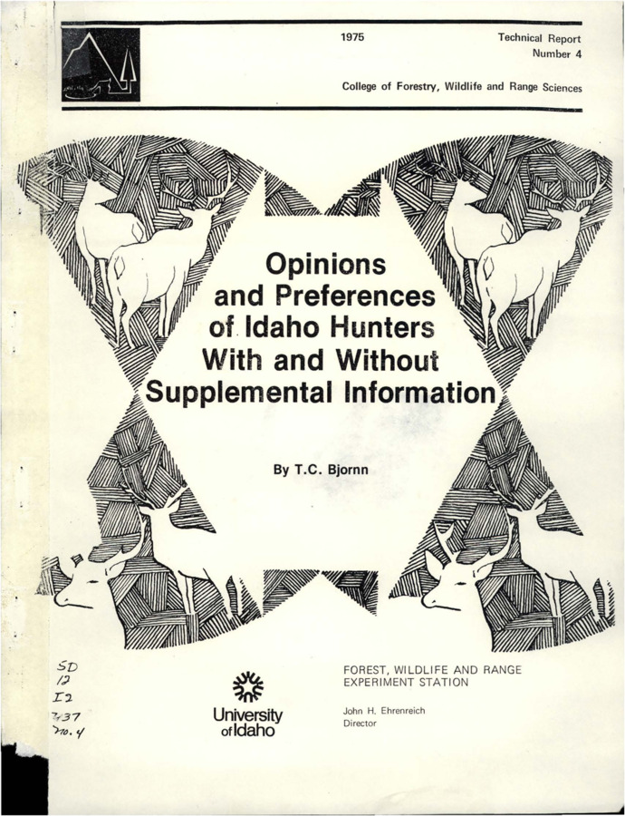 The report presents the findings of a questionnaire survey designed to obtain a description of the people who hunt in Idaho, their hunting activities, and their opinions on important issues related to hunting and management of wildlife in Idaho.  A second questionnaire containing supplemental information was sent to a separate group to determine if the additional information would affect responses.