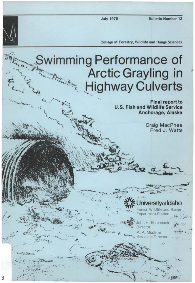 The bulletin contains the results of a study designed to establish design criteria for culverts that would ensure the maintenance of fish populations, particularly the Arctic grayling and longnose sucker, in streams traversed by the proposed Alaska Pipeline and its supporting highway.