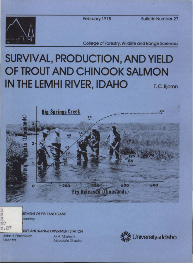 The bulletin provides a summary of studies of Chinook salmon and steelhead trout in the Lemhi River and one of its tributaries, Big Springs Creek.  Topics include producing fry using the incubation channel, the viability of fry from the incubation channel versus stack incubators, the yield of juvenile steelhead and adult return, production and yield of sympatric and allopatric populations of salmon and steelhead, effects of steelhead fry releases on resident fish, and Chinook salmon spawning escapement, smolt yield, and adult return.