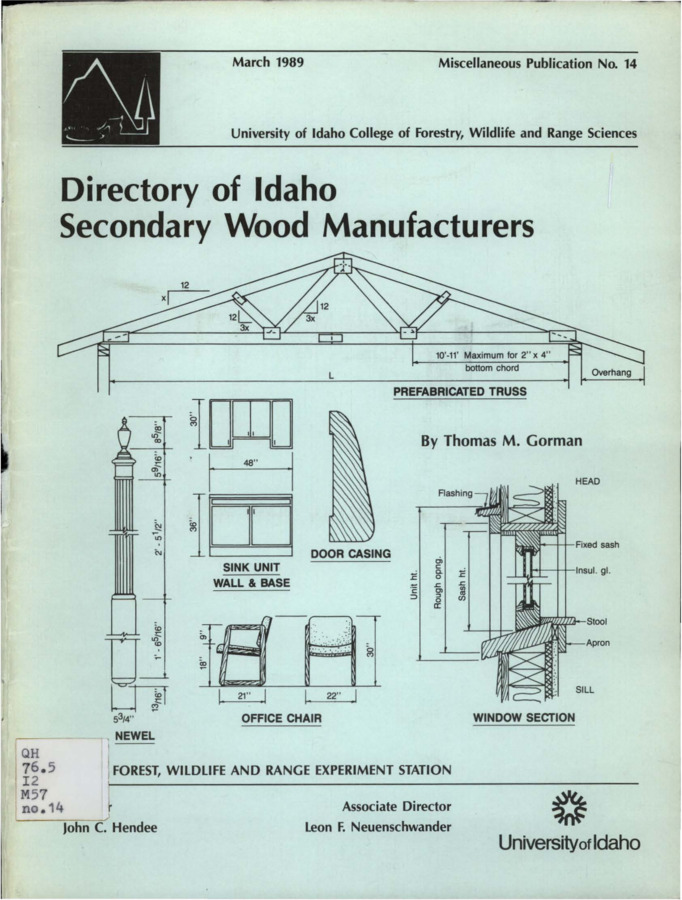 A secondary wood products manufacturer receives partially processed raw material from primary mills and either further prepares, processes, or assembles the material into a customer or end-use product.  This publication lists most of the secondary wood products manufacturers in Idaho, their products, and their location.