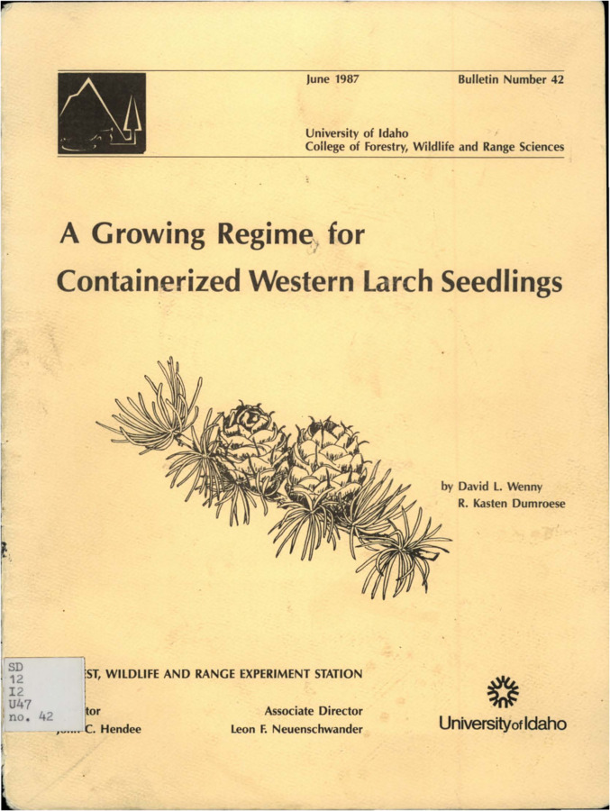 This article is a synopsis of the methodology used at the University of Idaho Forest Research Nursery to produce containerized western larch seedlings for research, conservation, and reforestation.