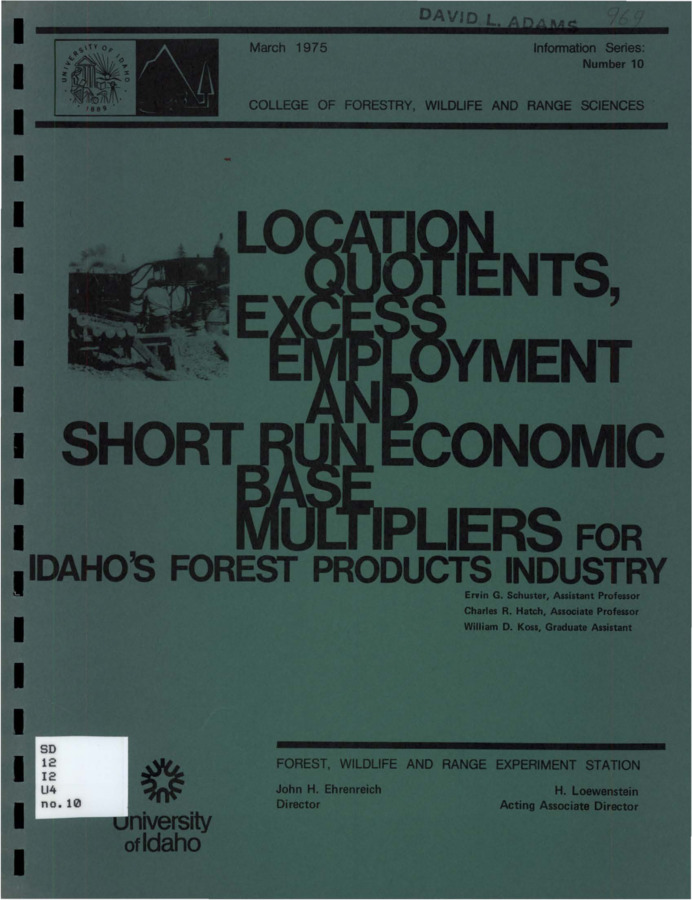 The bulletin analyzes three measures commonly used to evaluate the impact of management activities on timber-oriented opportunities: location quotients, excess employment, and short run economic base multipliers.