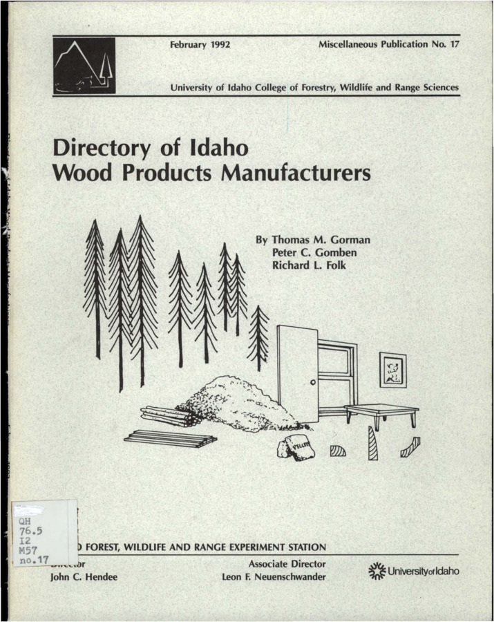 This Directory of Idaho Wood Products Manufacturers has been prepared to assist in marketing the wide variety of wood products produced in Idaho.  The authors combine both primary and secondary wood products producers.  This document serves as a single source of information on Idaho's wood products producers.  There are two sections to this directory.  The first is an alphabetical listing of all of Idaho's wood products manufacturers.  The first section also contains summaries of each company's operation, giving background information on the size and type of each operation.  The second section of the directory categorizes these companies by the products they manufacture.