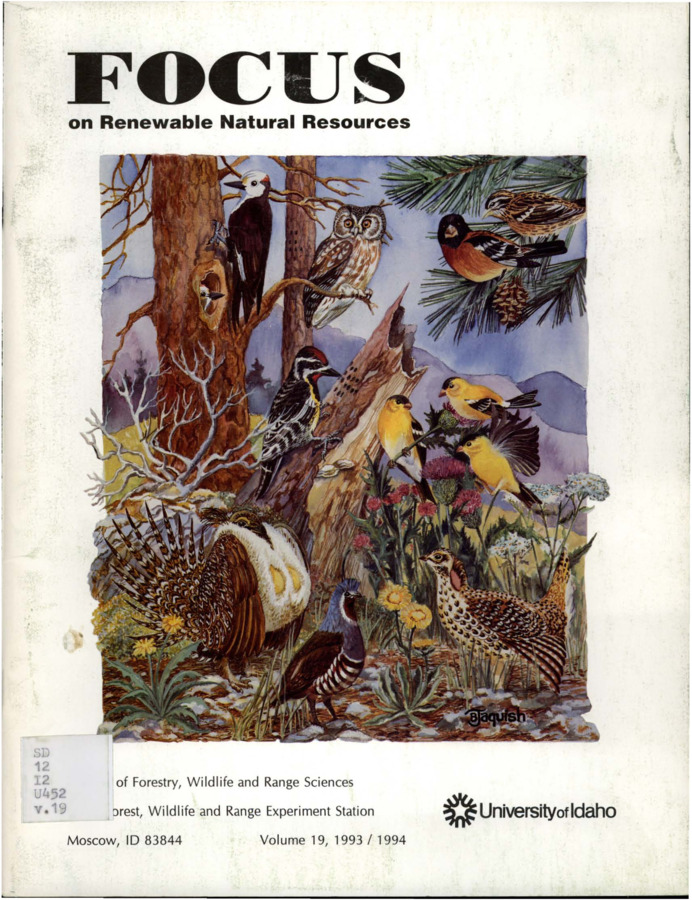 The bulletin describes workshops intended to educate teachers, loggers, and landowners.  Other articles include research on birds such as white-headed woodpeckers, wild turkeys of West-Central Idaho, spotted owls, sage grouse, warblers on the Payette, woodpeckers & 'Idaho mountain quail, Merriam's turkeys, forest grouse, sharp-shinned hawks, and migrating tropical birds.