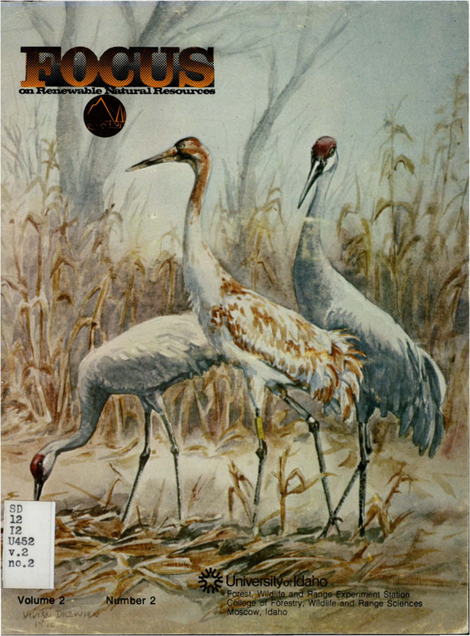 The bulletin features short summaries of research.  Topics in wildlife include whopping cranes, elk, wolverines, and African leopards.  Forest products topics focus on skidding design and complete log and forest utilization.  Articles about range resources, forest resources, wildland recreation management, and fisheries resources are also included.