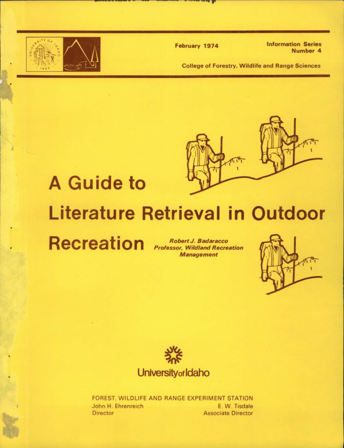 The guide outlines sources of outdoor recreation literature including library and government indexes, bibliographies, abstracts, miscellaneous sources such as magazines and curricula, conferences and symposia, and retrieval systems.  It concludes with a matrix of the suggested value of certain periodicals in given areas of outdoor recreation research.