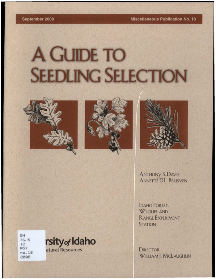 This issue of 'A Guide to Seedling Selection' includes useful information concerning financial programs meant to help potential tree growers start up new operations.  The guide also provides insight into various tree grower issues including weeds and animal damage.  At the end of the publication are descriptions of various ground cover types, shrubs, deciduous and coniferous trees, special packages as well as books, journals, and publications of tree growing concern.