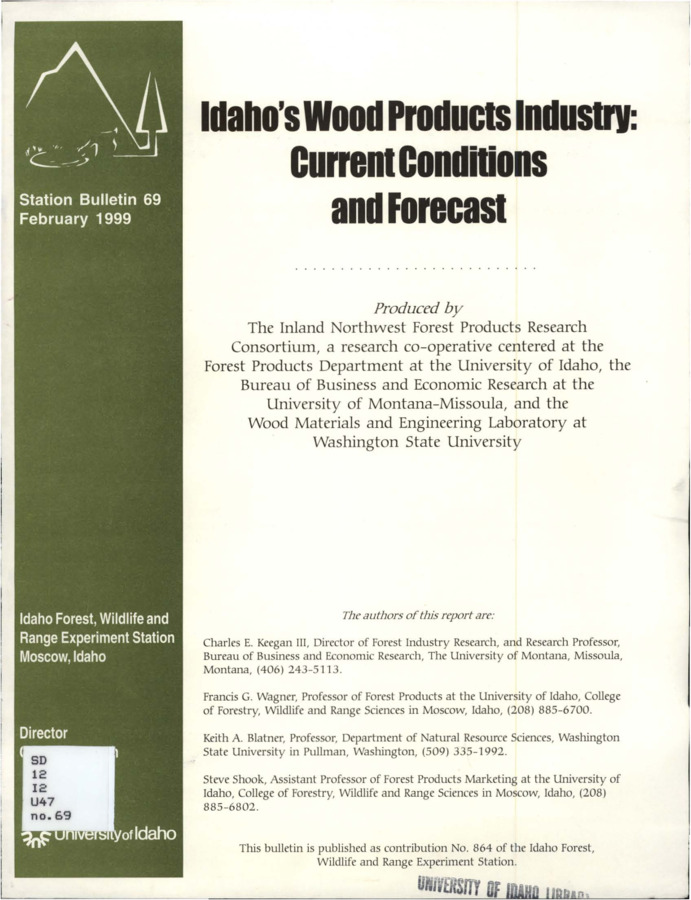 A brief report on current global conditions, current employment and production as well as future financial outlooks relating to Idaho's Wood Products Industry.  The report includes several illustrative graphs.