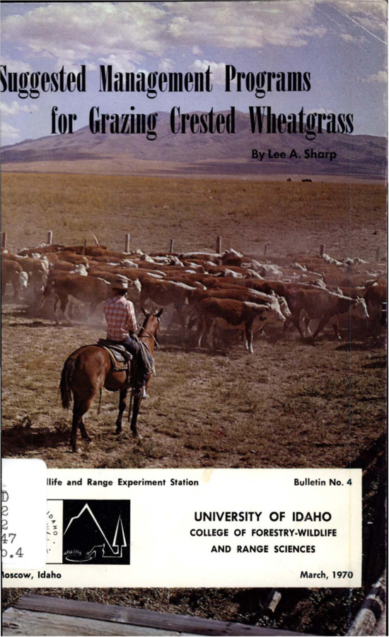 The  bulletin suggests management of crested wheatgrass rangeland based on grazing trials at the Point Springs experimental area.  Included is information about general plant growth characteristics, limitations imposed on forage production by habitat conditions, and the relationship of forage production to alternative grazing practices, and the requirements of grazing animals and the livestock operation.