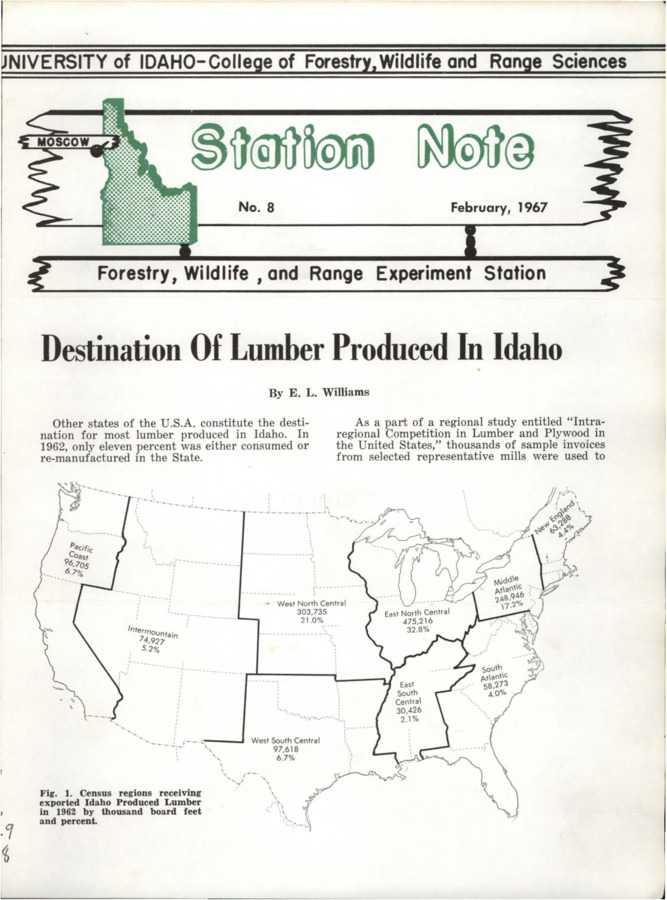 The note describes a study that determined the destination of lumber produced in Idaho.