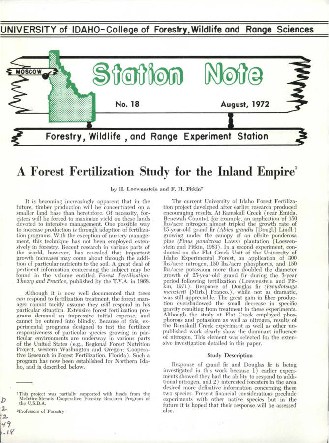 The note presents the results of a study of the response of grand fir and Douglas fir to fertilization with nitrogen.