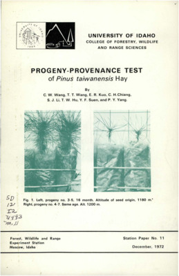This paper describes a study of twenty-four progenies of Pinus taiwanensis Hay from eight regions to investigate intra-species variation as a basis for genetic improvement.