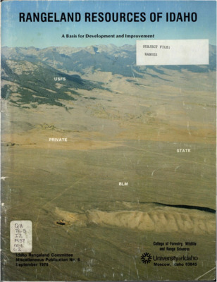 The document provides a comprehensive description of Idaho range resources, including information about the physical and biological features of the state, land ownership and use, and identification of major problems of range use and land management.  It includes colored photographs.