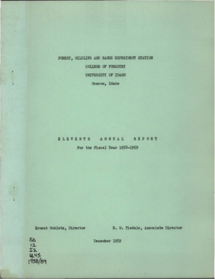 The report gives a summary of the college's activity during the year including staff activity and projects conducted by forest management, range management, and wildlife and fisheries management.