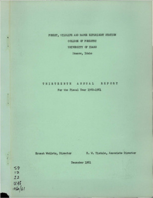 The report gives a summary of the college's activity during the year including staff activity and projects conducted by forest management, range management, and wildlife and fisheries management.  It also contains an appendix listing Forest, Wildlife and Range Experiment Station Staff and sources of research funds and other support.