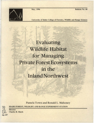 This itemized form is designed to be used by wildlife biologists, foresters, and natural resources professionals in the Inland Northwest, as well as by others with knowledge of wildlife habitat, vegetation, and other land characteristics.  This workbook, either alone or offered with a forest stewardship planning course, provides excellent background information on ecosystem management for private landowners, and explains how to incorporate this inventory in management planning.