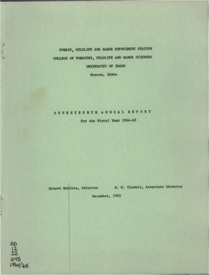 The report gives a summary of the college's activity during the year including staff activity and projects conducted by forest management, range management, and wildlife and fisheries management.  It also contains an appendix listing Forest, Wildlife and Range Experiment Station Staff and sources of research funds and other support.