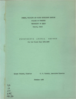 The report gives a summary of the college's activity during the year including staff activity and projects conducted by forest management, range management, and wildlife and fisheries management.  It also contains an appendix listing Forest, Wildlife and Range Experiment Station Staff and sources of research funds and other support.