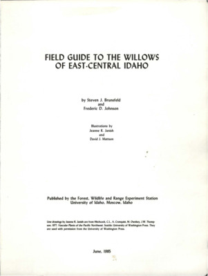 The guide identifies willows present in east-central Idaho, explains how to recognize them in the field, and provides information on their abundance, distribution, and morphologic data.  It includes maps, illustrations, photographs of leaves, and color photographs of different species.