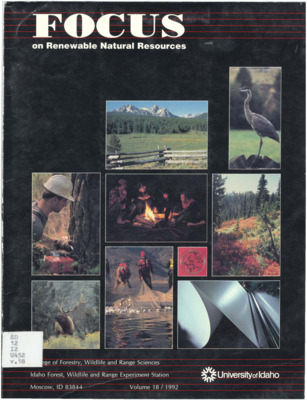 The bulletin begins by introducing the Idaho Forest, Wildlife and Range Policy Analysis Group.  It also includes articles about: rangeland, focusing on crested wheatgrass and effects of grazing on water quality; forest growth, focusing on nutrient deficiencies in trees and mapping climatic zones; fish, focusing on Chinook salmon and steelhead migration past the four Snake River dams and feeding methods by fish farmers; forest technology in the mill and home; and environmental education.