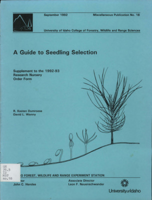 This issue of 'A Guide to Seedling Selection' includes useful information concerning financial programs meant to help potential tree growers start up new operations.  The guide also provides insight into various tree grower issues including weeds and animal damage.  At the end of the publication are descriptions of various ground cover types, shrubs, deciduous and coniferous trees, special packages as well as books, journals, and publications of tree growing concern.
