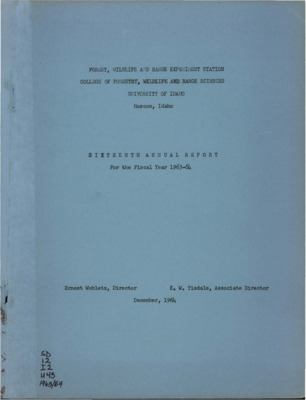 The report gives a summary of the college's activity during the year including staff activity and projects conducted by forest management, range management, and wildlife and fisheries management.  It also contains an appendix listing Forest, Wildlife and Range Experiment Station Staff and sources of research funds and other support.  The introduction mentions the addition of a Cooperative Fisheries Research Unit to the Forest, Wildlife, and Range Experiment Station.