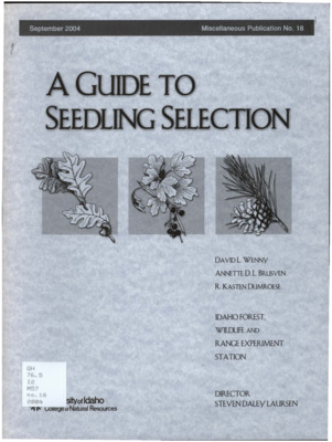 This issue of 'A Guide to Seedling Selection' includes useful information concerning financial programs meant to help potential tree growers start up new operations.  The guide also provides insight into various tree grower issues including weeds and animal damage.  At the end of the publication are descriptions of various ground cover types, shrubs, deciduous and coniferous trees, special packages as well as books, journals, and publications of tree growing concern.
