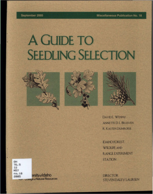 This issue of 'A Guide to Seedling Selection' includes useful information concerning financial programs meant to help potential tree growers start up new operations.  The guide also provides insight into various tree grower issues including weeds and animal damage.  At the end of the publication are descriptions of various ground cover types, shrubs, deciduous and coniferous trees, special packages as well as books, journals, and publications of tree growing concern.