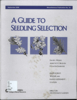 This issue of 'A Guide to Seedling Selection' includes useful information concerning financial programs meant to help potential tree growers start up new operations.  The guide also provides insight into various tree grower issues including weeds and animal damage.  At the end of the publication are descriptions of various ground cover types, shrubs, deciduous and coniferous trees, special packages as well as books, journals, and publications of tree growing concern.
