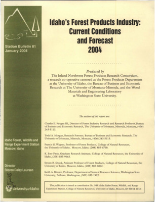 A brief report on current global conditions, current employment and production as well as future financial outlooks relating to Idaho's Wood Products Industry.  The report includes several illustrative graphs.
