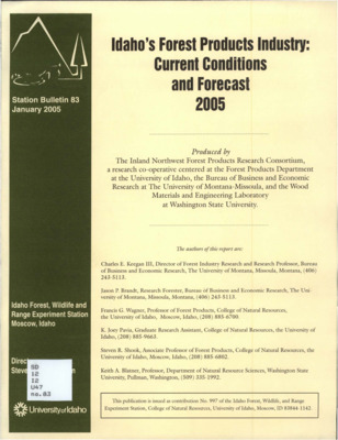 A brief report on current global conditions, current employment and production as well as future financial outlooks relating to Idaho's Wood Products Industry.  The report includes several illustrative graphs.