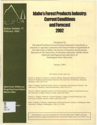 A brief report on current global conditions, current employment and production as well as future financial outlooks relating to Idaho's Wood Products Industry.  The report includes several illustrative graphs.
