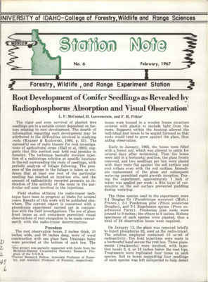 The note reports a greenhouse experiment that examined root elongation examined by both visual observations and radio-tracer determinations.