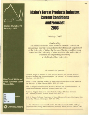 A brief report on current global conditions, current employment and production as well as future financial outlooks relating to Idaho's Wood Products Industry.  The report includes several illustrative graphs.