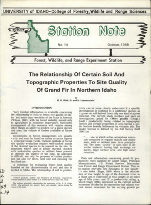 The note outlines a study that related grand fir productivity to topographic factors and certain properties of soils.