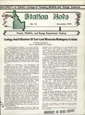 The note discusses information obtained on the distribution of mountain mahogany in the state, the nature of the stands, and certain life history features including seedling establishment and mortality.