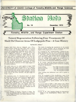 The note provides the results of a study comparing natural tree establishment after the U.S. Forest Service applied four different treatments to lodgepole pine clear cuts.