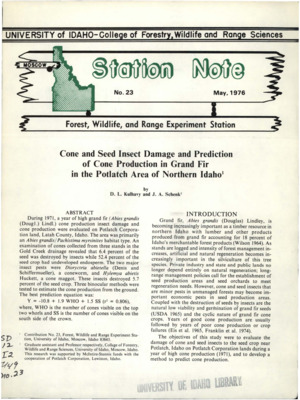 The note summarizes a study that evaluated the damage of cone and seed insects to the seed crop near Potlatch, Idaho during a year of high cone production.
