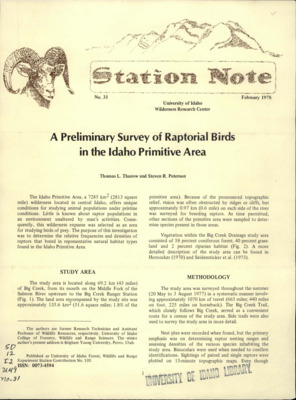 The note summarizes a study that determined the relative frequencies and densities of raptors that breed in representative natural habitat types found in the Idaho Primitive Area.