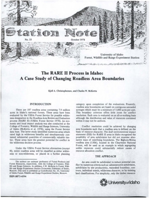 The note discusses a study following up on an evaluation conducted by the USDA Forest Service of certain national forest areas for wilderness designation.  The reported study investigated economic and local impact.