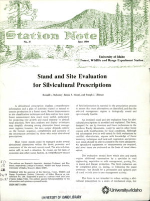 The note discusses an itemized stand and site evaluation form for silvicultural prescriptions.