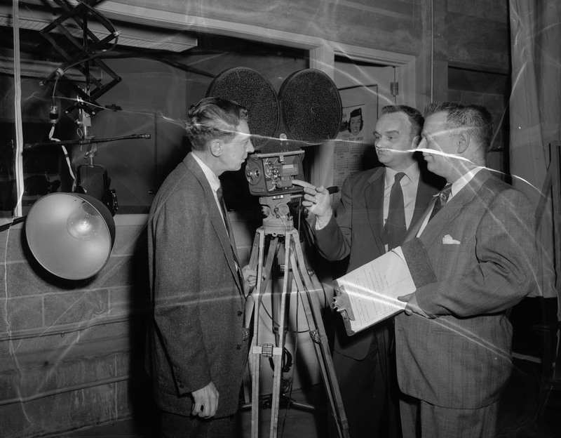 Staff of Radio-TV Institute (l-r): Leon Lind, K.E. Bell, and Robert Tracy.
