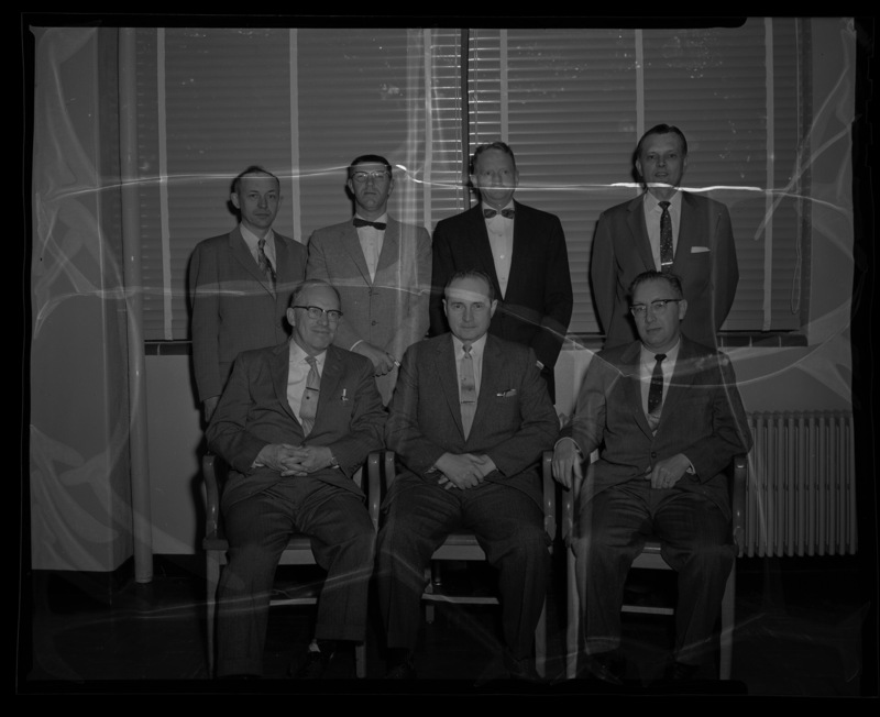 College of Engineering faculty. (seated): Chester A. Moore, James N. Martin, and W.L. Jackson. (standing): Henry Silha, R.O. Byers, Hubert E. Hattrup, and Alan S. Janssen