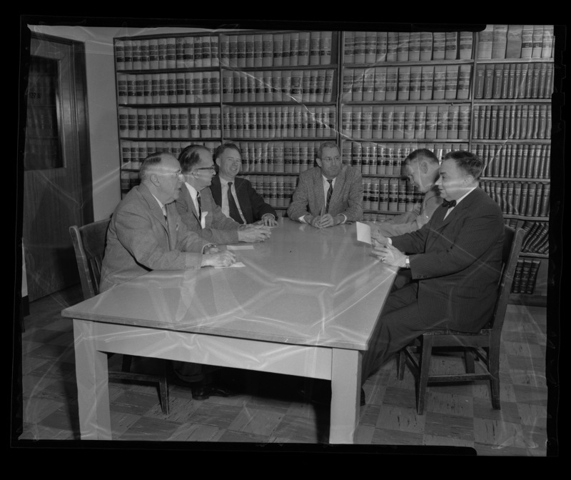 College of law faculty (l-r): unidentified, Herman Berman, George Bell, E.S. Stimson, Philip Peterson, and M.J. O'Reilly.