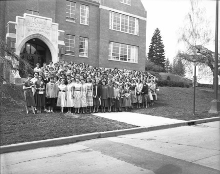The Home Economics class photo, taken outside of the Home Economics building.