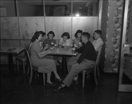A group of students having snow cones together in the Student Union Building.