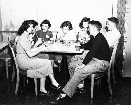 A group of students having snow cones together in the Student Union Building.