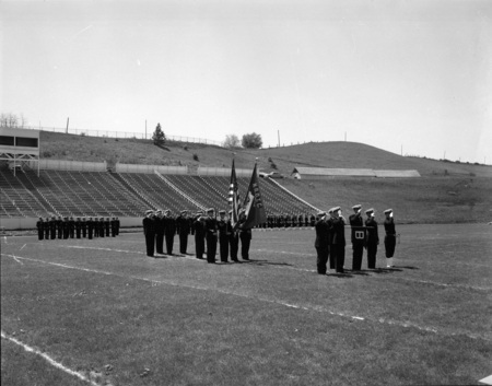 Navy ROTC members receiving awards at ceremony.