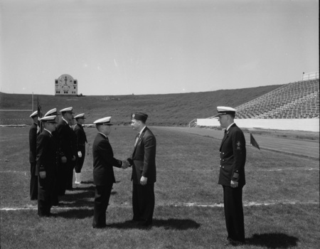 Navy ROTC receiving awards at ceremony.
