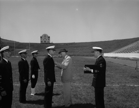 Navy ROTC receiving awards at ceremony.